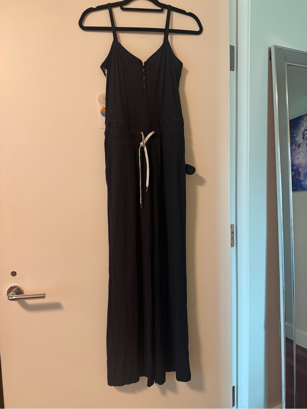 New Vuori Black Pose Spaghetti-Strap Maxi Jumpsuit with Drawstring